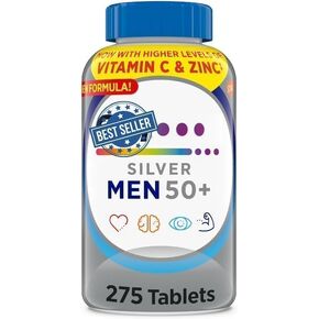 Silver Men 50+ Multivitamin, Better Guide Vitamins Supplements, 275 Count (Pack of 1) Plus vsl Sticker in Saudi Arabia