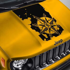 ملصق غطاء محرك السيارة متوافق مع Jeep Renegade - ملصق غطاء محرك السيارة المعتم بوصلة - أسود مطفي in Kuwait
