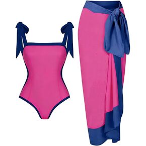 Women's One Piece Swimsuit with Sarong Cover Up High Waisted Tummy Control Two Piece Bathing Suit Beach Bikini Swimwear in Kuwait