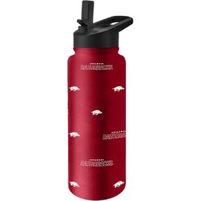شعار العلامات التجارية NCAA Arkansas Razorbacks Step & Repeat زجاجة تبريد من الفولاذ المقاوم للصدأ سعة 34 أونصة - تصميم شعار كامل، غطاء مانع للانسكاب، مقبض سهل الحمل - يحافظ على المشروبات باردة لساعات in Kuwait