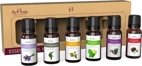 زيت ArOMis الأساسي - النوم والتنفس 100٪ نقي من الدرجة الممتازة - الأوكالبتوس الكروي، المريمية المتصلبة، اللافندر، يلانج يلانج، إبرة الراعي، البرغموت - 6 عبوات - 0,34 أونصة سائلة/10 مل، 150 ميكرون مفلترة in Kuwait