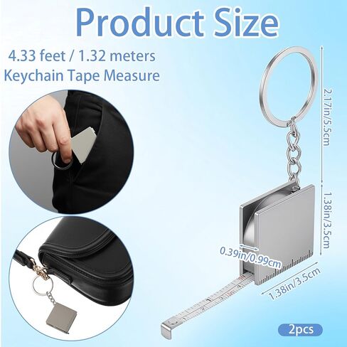 2 PCS Keychain Tape Measure Keychain Metal, Metric Scales Silver Retractable Easy Reading Stainless Steel Mini Tape Measure Mini Engineer for Party Favors Gift Bag Fillers Prize in Kuwait
