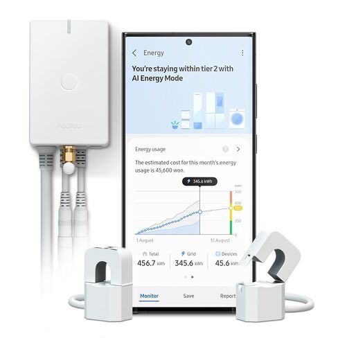 Aeotec Home Energy Meter 8 - مراقبة الكهرباء الذكية - تتبع الاستخدام والإنتاج في الوقت الحقيقي - Z-Wave طويل المدى - مستشعر تثبيت 2x200A - يدعم الطاقة على مرحلتين - SmartThings - HomeAssistant in Kuwait