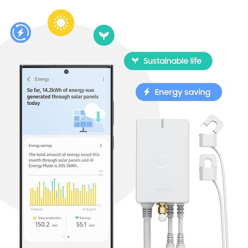 Aeotec Home Energy Meter 8 - مراقبة الكهرباء الذكية - تتبع الاستخدام والإنتاج في الوقت الحقيقي - Z-Wave طويل المدى - مستشعر تثبيت 2x200A - يدعم الطاقة على مرحلتين - SmartThings - HomeAssistant in Kuwait