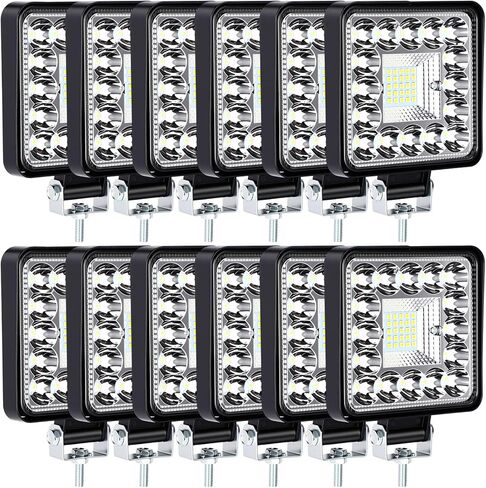 12 Pcs 4 Inch LED Truck Work Lights, 123w 3200lm Spot Beam LED Light Pods 9-30v, Off Road Light Bar for Tractor ATV SUV Utv Rv Boat Pickup Golf Cart Lawn Mower Snowblower in Kuwait