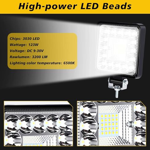12 Pcs 4 Inch LED Truck Work Lights, 123w 3200lm Spot Beam LED Light Pods 9-30v, Off Road Light Bar for Tractor ATV SUV Utv Rv Boat Pickup Golf Cart Lawn Mower Snowblower in Kuwait