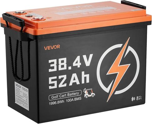 VEVOR 36V (38.4V) 52AH بطارية ليثيوم لعربة الجولف، مع شاحن 18A، طقم بطارية Lifepo4، مدمج 100A BMS، 4000 دورة، معدل تفريغ 2C، تطبيق بلوتوث للهاتف المحمول، لعربات الجولف، محركات التصيد in Kuwait
