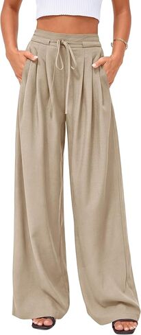 PRETTYGARDEN Wide Leg Dress Pants for Women Business Casual Work Office High Waist Tie Trousers Pleated Palazzo Slacks in Saudi Arabia