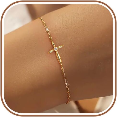 LOVECOM 14K الذهب مطلي الصليب أساور للنساء الأم ابنة 925 الفضة الاسترليني الماس مكعب زركونيا ربط سلسلة سوار كومة الصداقة سحر سوار مجوهرات المسيحية هدايا عيد ميلاد in Saudi Arabia