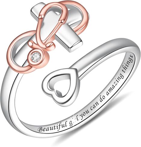 S925 Silver Stethoscope Cross Earrings Ring Pure Silver Heartbeat Jewelry Medical Student Nurse RN Nurse Women's Gift in Saudi Arabia