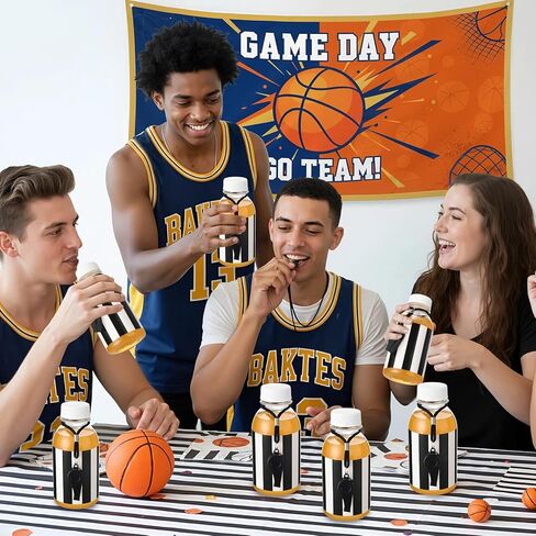 Vinsot 12 Pack Basketball Water Bottles Bulk 13 oz Basketball Party Favors Team Water Bottles with Referee Sticker & Whistle, Reusable Plastic Juice Bottle for Team Gifts & End of Season Sport Party in Kuwait