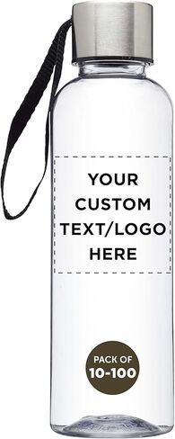 DISCOUNT PROMOS Custom Genie Plastic Water Bottle with Strap 17oz Set of 10/50/100 Personalized Bulk Pack Refillable Gym Hiking Cycling School - Black in Kuwait