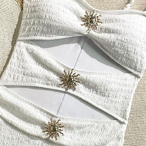 Women's Textured Cutout One-Piece Swimsuit, Spaghetti Strap Swimsuit for Beach Pool Wear in Saudi Arabia