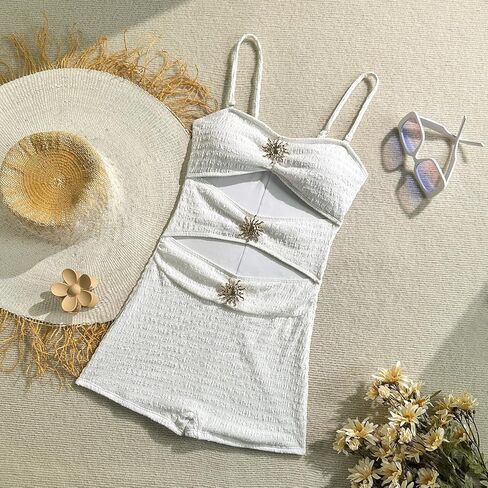 Women's Textured Cutout One-Piece Swimsuit, Spaghetti Strap Swimsuit for Beach Pool Wear in Saudi Arabia