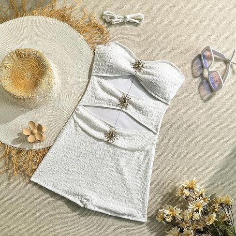 Women's Textured Cutout One-Piece Swimsuit, Spaghetti Strap Swimsuit for Beach Pool Wear in Saudi Arabia