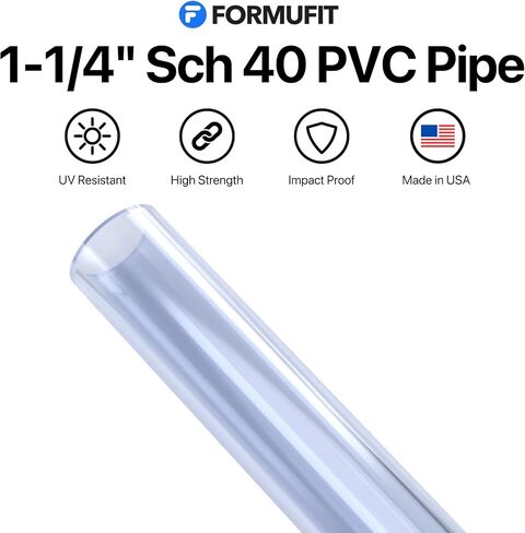 أنبوب PVC FORMUFIT، مقاس 1-1/4 بوصة، (1.660 بوصة OD فعلي) درجة الأثاث Sch 40، الأشعة فوق البنفسجية الشفافة، بطول 40 بوصة، أنبوب شفاف هيكلي صلب DIY للحرف اليدوية والشاشات وأحواض السمك والمشروعات المخصصة - P114FGP-UV-40 in Kuwait
