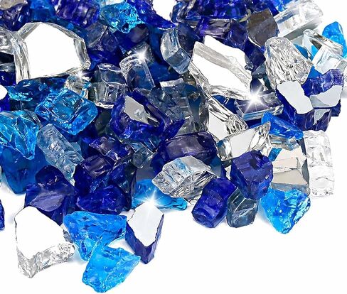 Grisun Aqua Blue Fire Glass for Fire Pit ، 1/2 بوصة صخور زجاجية عاكسة عالية الانعكاس لمدفأة طبيعية أو بروبان ، آمنة للهواء الطلق والزجاج في الداخل ، 10 أرطال in Kuwait