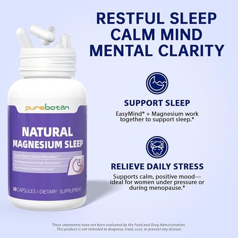 Magnesium Oxide and Glycinate Extra Strength, Natural Sleep Aid Supplement EasyMind, High Absorption, Restful Sleep & Relaxation, Cortisol Lower, Natural-Gentle, Melatonin Free, 60 Capsules in Saudi Arabia