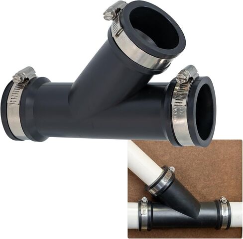 Fernco 1.5 in. Hub Flexible PVC Wye DWV Pipe Fitting Connector for Cast Iron, Steel and Plastic Connections in Black in Kuwait