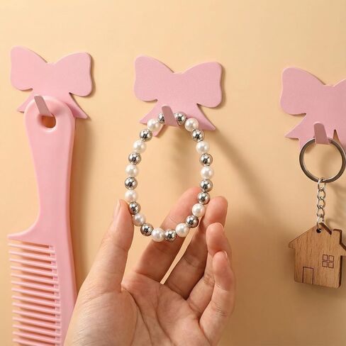 6 Pcs Metal Pink Bow Wall Hooks, Strong Adhesive Pink Bow Hanger for Wall Bows Knot Walls Hooks Bows Bathroom Decor Cute Towel Coat Hangers for Bathroom Bedroom Kitchen Office in Kuwait