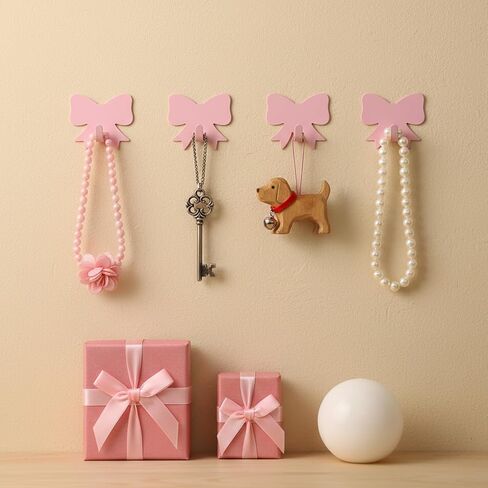 6 Pcs Metal Pink Bow Wall Hooks, Strong Adhesive Pink Bow Hanger for Wall Bows Knot Walls Hooks Bows Bathroom Decor Cute Towel Coat Hangers for Bathroom Bedroom Kitchen Office in Kuwait