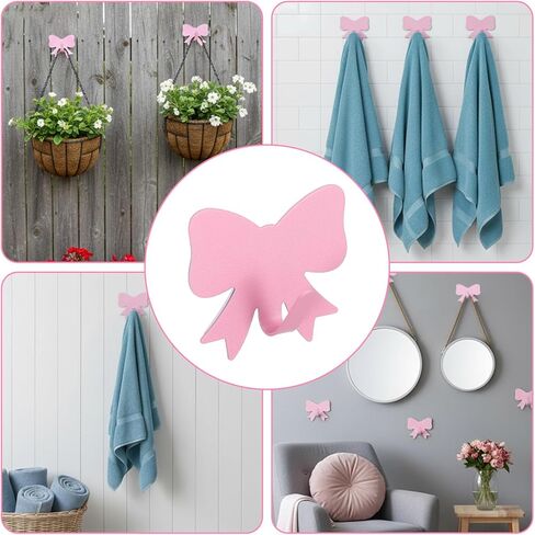 6 Pcs Metal Pink Bow Wall Hooks, Strong Adhesive Pink Bow Hanger for Wall Bows Knot Walls Hooks Bows Bathroom Decor Cute Towel Coat Hangers for Bathroom Bedroom Kitchen Office in Kuwait