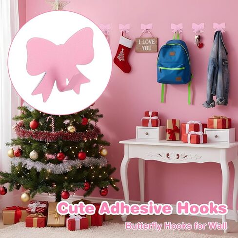 6 Pcs Metal Pink Bow Wall Hooks, Strong Adhesive Pink Bow Hanger for Wall Bows Knot Walls Hooks Bows Bathroom Decor Cute Towel Coat Hangers for Bathroom Bedroom Kitchen Office in Kuwait