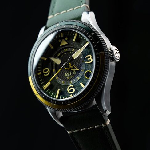 ساعة AVI-8 للرجال 40 ملم Flyboy Airmaster GMT أوتوماتيكية بحزام جلدي AV-4128 in Kuwait