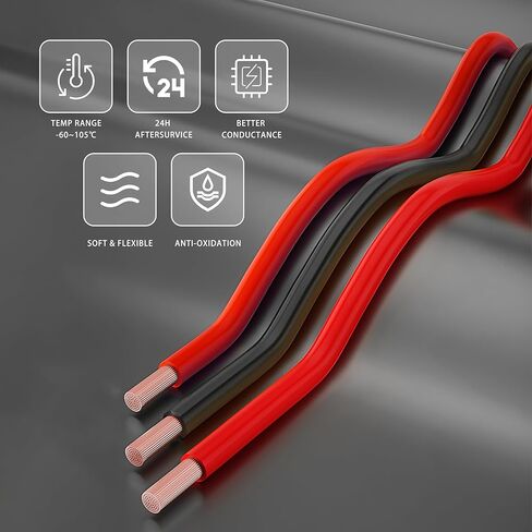22 Gauge Flexible Electrical Wire 25FT Black and 25FT Red Extension Cable 22AWG Stranded Oxygen Free Copper Wire for Automotive Solar Panel led Lamps Strip Lighting Marine Boat Battery(22/2-25FT) in Kuwait