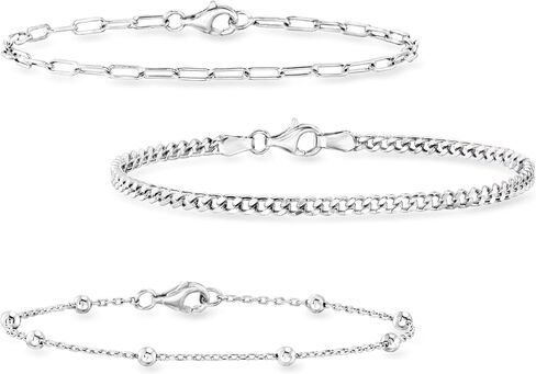 مجموعة Pure Collection من مجموعة مجوهرات Ross-Simons من الفضة الإسترليني: وصلة كبح، وصلة مشبك ورق، وأساور على شكل سلسلة خرز in Saudi Arabia
