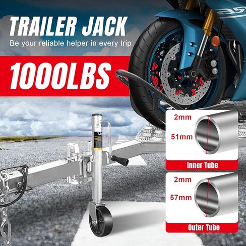 مقبس مقطورة Road DAWG مع عجلة، رافعة مقطورة قارب دوارة شديدة التحمل بعجلة واحدة 1000 رطل، رفع 10 بوصة، مقبس لسان مقطورة مثبت بمسمار لقارب RV ATR39001MB-2 in Kuwait