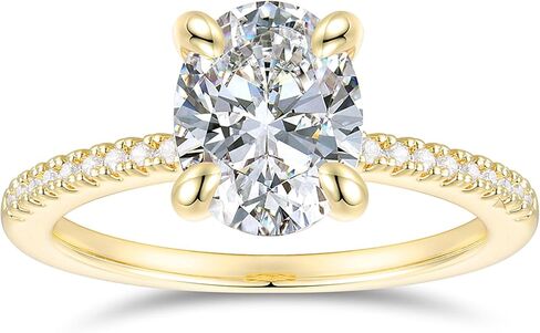 14K الذهب الأبيض البيضاوي قطع مويسانيتي خاتم الخطوبة 2CT البيضاوي قطع مويسانيتي خواتم 4-الشق سوليتير مويسانيتي خاتم الخطوبة للنساء in Kuwait
