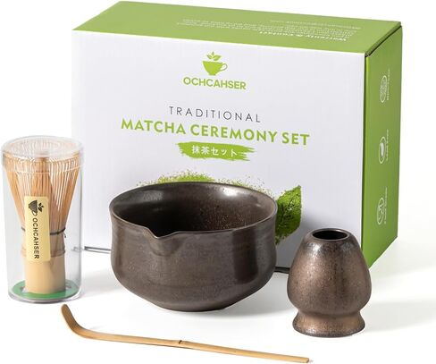 Matcha Set, Japanese Tea Set Includes Matcha Bowl with Spout, Matcha Whisk Holder (chasen), Bamboo Matcha Whisk and Bamboo Scoop, Ceramic Matcha Kit for Tea Lovers in Saudi Arabia