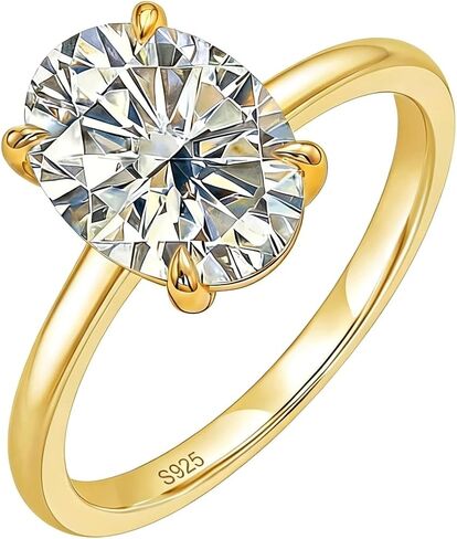 خواتم الخطوبة للنساء 925 الفضة الاسترليني 1CT / 2CT / 3CT البيضاوي قطع زركونيا 14K مطلية بالذهب تشيكوسلوفاكيا خواتم وعد الزفاف لعصابات الزفاف للنساء عاشق حجم 5-9 in Kuwait