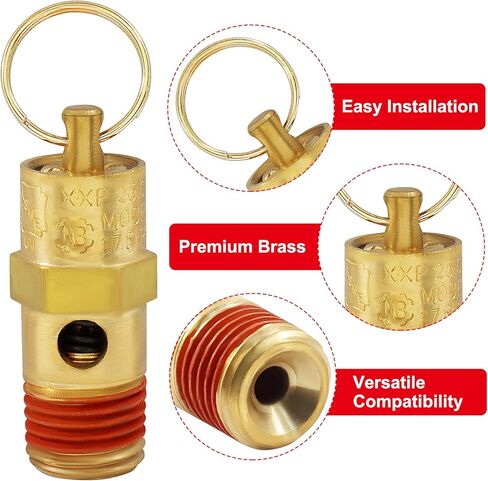 1/4 Inch NPT 175 PSI Brass Air Pressure Relief Safety Valve - Heavy Duty Brass, Corrosion Resistant, Automatic Pressure Release for Air Systems, Fits Standard 1/4 Inch Ports in Saudi Arabia