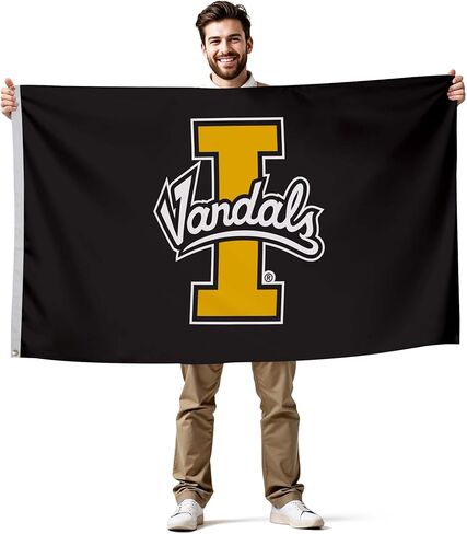 علم Idaho Vandals College Sports المطبوع - مرخص من الرابطة الوطنية لرياضة الجامعات - نايلون - لافتة مدرسية (أسود، أصفر) (3 × 5 بوصات) in Kuwait