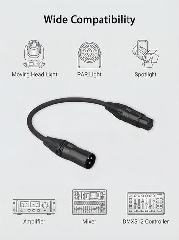 كابل محول DMX بطول 1 قدم - 3 دبابيس ذكر إلى 5 دبابيس أنثى XLR، ذكر إلى أنثى موصل XLR إلى DMX لإضاءة المسرح والصوت (30 سم) in Kuwait