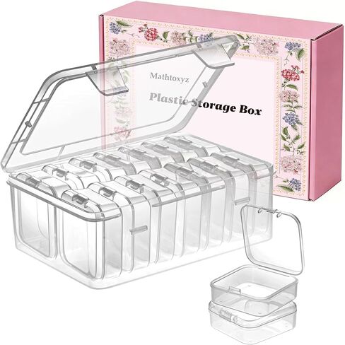 Mathtoxyz Small Bead Organizers, 14 Pieces Plastic Storage Cases Mini Clear Bead Storage Containers Transparent Boxes with Hinged Lid and Rectangle Clear Craft Supply Case in Kuwait