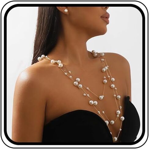 Long Pearl Necklaces for Women Dainty Multi Layered Pearls Necklace Earrings Set Exaggerated Big Fake Pearl Jewelry Pack Statement Accessories in Saudi Arabia