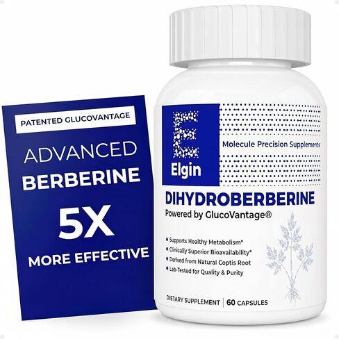 مكمل Elgin® Precision Berberine - مكمل GlucoVantage Dihydroberine الحاصل على براءة اختراع بقدرة امتصاص 5 مرات، يدعم التحكم الصحي في الوزن*، لطيف على المعدة، 60 كبسولة نباتية غير معدلة وراثيًا in Kuwait