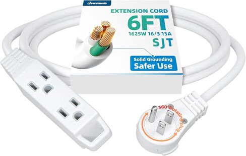 سلك تمديد مسطح دوار 360 درجة من DEWENWILS، شريط طاقة رفيع 3 شقوق، 16/3C 13A/125V/1625W، قابس دوار للمساحة الداخلية الضيقة، SJT-3، ETL مدرج، أبيض، عبوتان in Kuwait