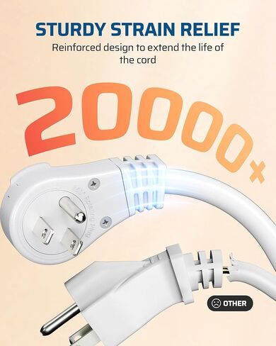 سلك تمديد مسطح دوار 360 درجة من DEWENWILS، شريط طاقة رفيع 3 شقوق، 16/3C 13A/125V/1625W، قابس دوار للمساحة الداخلية الضيقة، SJT-3، ETL مدرج، أبيض، عبوتان in Kuwait