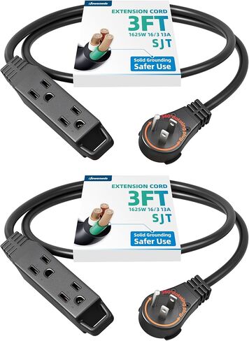سلك تمديد مسطح دوار 360 درجة من DEWENWILS، شريط طاقة رفيع 3 شقوق، 16/3C 13A/125V/1625W، قابس دوار للمساحة الداخلية الضيقة، SJT-3، ETL مدرج، أبيض، عبوتان in Kuwait