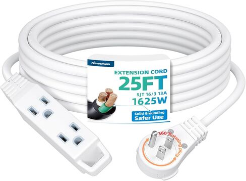 سلك تمديد مسطح دوار 360 درجة من DEWENWILS، شريط طاقة رفيع 3 شقوق، 16/3C 13A/125V/1625W، قابس دوار للمساحة الداخلية الضيقة، SJT-3، ETL مدرج، أبيض، عبوتان in Kuwait