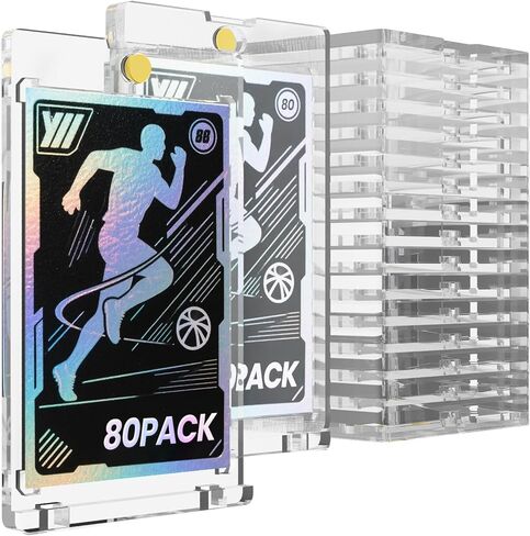 80 Pcs 130 Pt Acrylic Magnetic Card Holders, 2.5" x 3.5" One Touch Card Holder, Quick Access Design, Hard and Durable Magnetic Case, for Cards Collect, Storage and Display(80 pcs) in Saudi Arabia