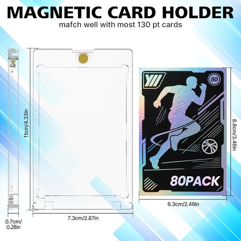 80 Pcs 130 Pt Acrylic Magnetic Card Holders, 2.5" x 3.5" One Touch Card Holder, Quick Access Design, Hard and Durable Magnetic Case, for Cards Collect, Storage and Display(80 pcs) in Saudi Arabia