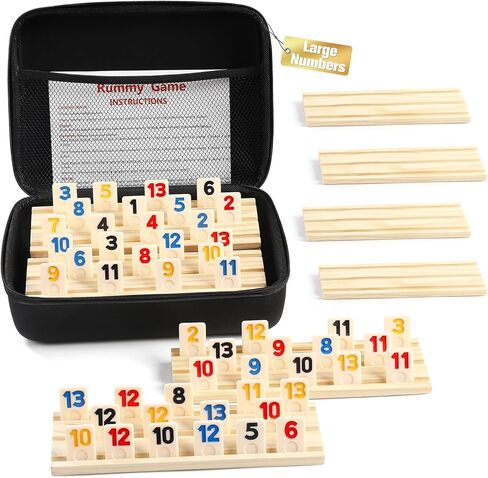 Rummy Cube 6 Player Edition مع 6 رفوف/صواني خشبية ، 160 لعبة مكعبات Rummy مع حالة محمولة ، مجموعة السفر البلاط Rummy مع 6 حاملي البلاط لألعاب العائلة الكلاسيكية in Saudi Arabia