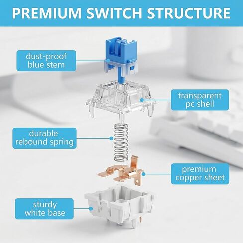 50Pcs Keyboard Clicker,Mechanical Keyboard Switches,3 Pin Clicky Switches with Brush and Key Puller,Clickers for 3D Prints,Dustproof,Keyboard Keys for Mechanical Gaming Keyboards,Typing in Kuwait