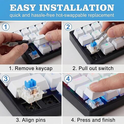 50Pcs Keyboard Clicker,Mechanical Keyboard Switches,3 Pin Clicky Switches with Brush and Key Puller,Clickers for 3D Prints,Dustproof,Keyboard Keys for Mechanical Gaming Keyboards,Typing in Kuwait
