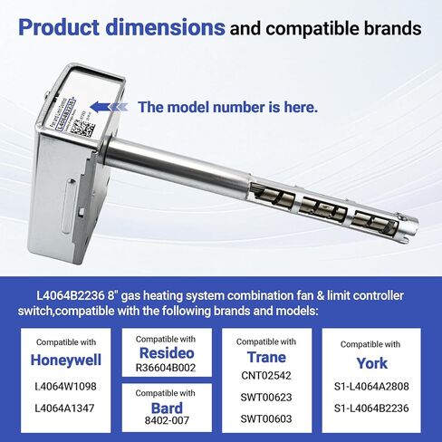 L4064B2236 وحدة تحكم في المروحة والحد، إدخال 8 بوصة، حد عالٍ 100-250 درجة فهرنهايت، متوافق مع مروحة هانيويل ريزيديو L4064B2236 وأوعية أنثى للتحكم في الحد لموصلات علم ذكر 1/4 بوصة in Kuwait
